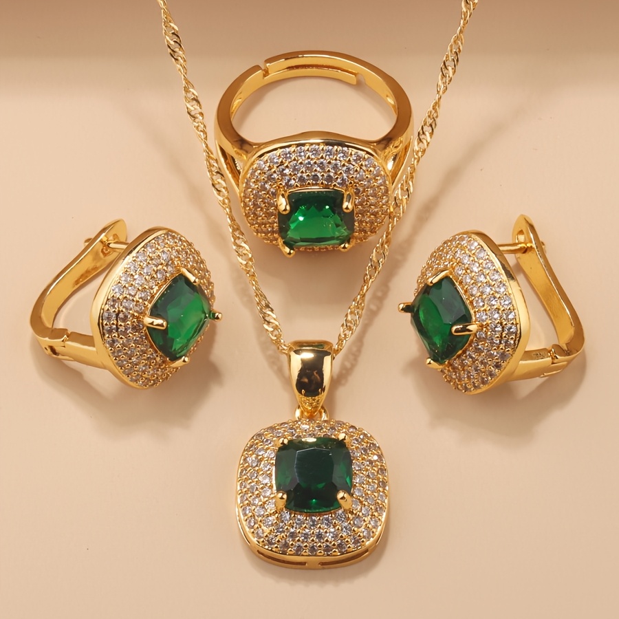Women's 18K Gold-Plated Square Mosaic Jewelry Set — Gift for All Occasions